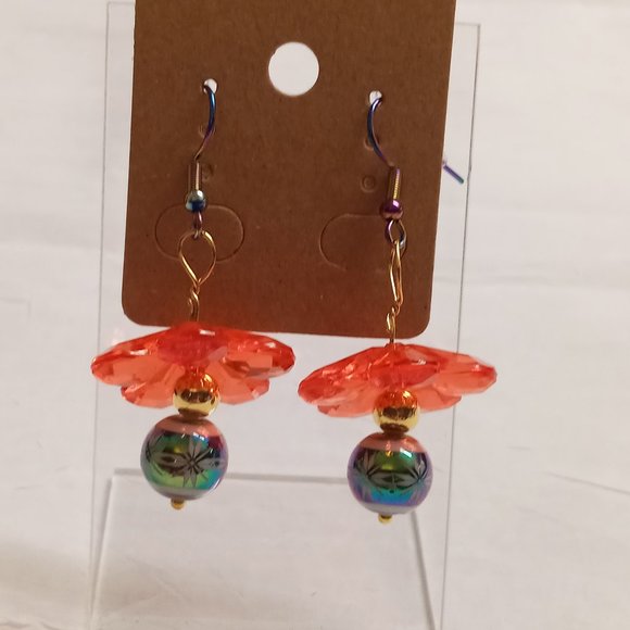 Steel Multi Color Handmade Hand Crafted Dangle Beaded Flower Earrings #57 - Picture 12 of 12